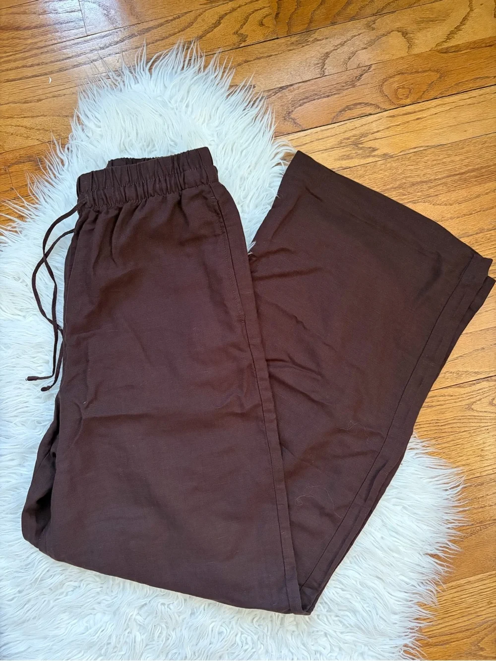 NWOT Linen H&M Wide Leg Drawstring Pants in Espresso Brown